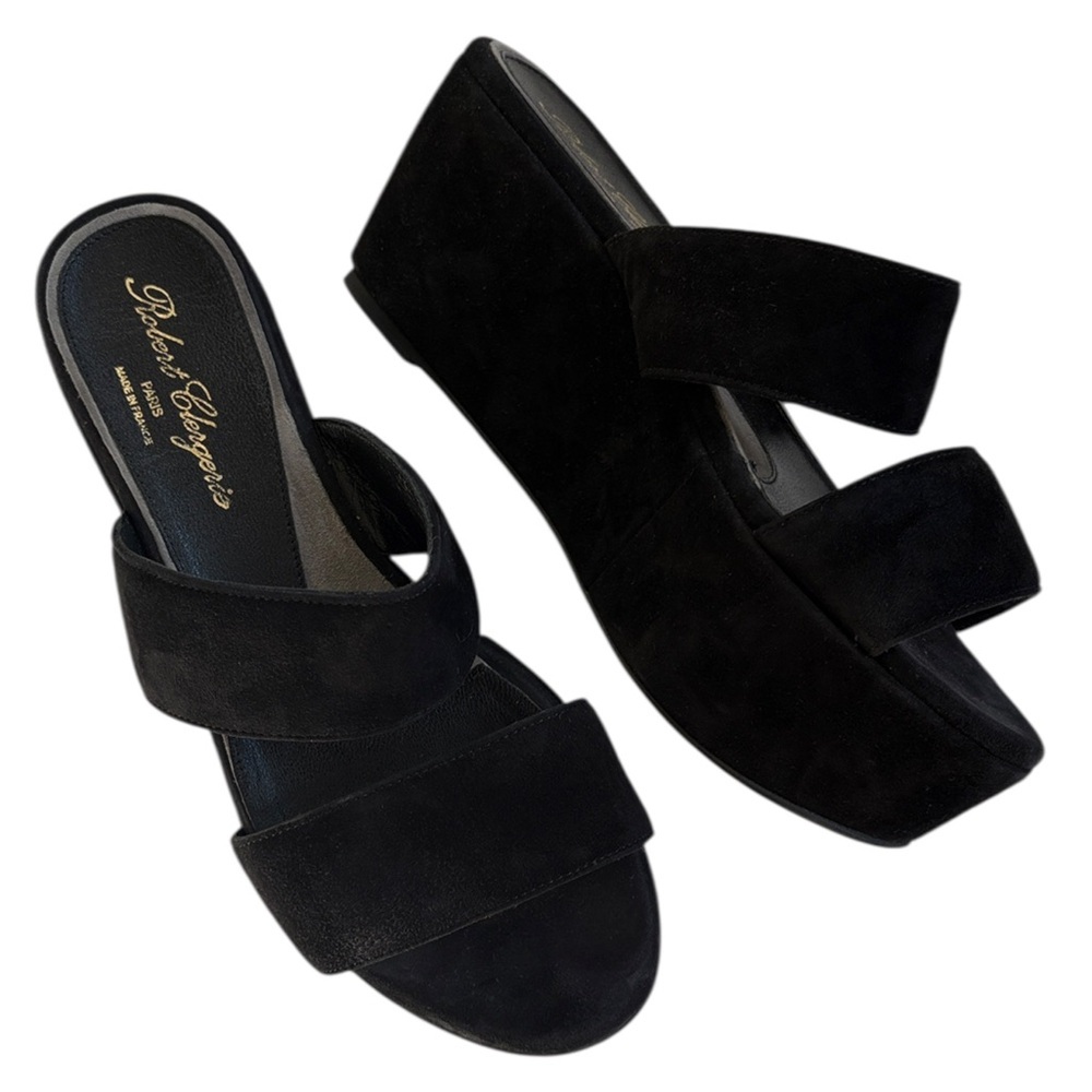 Robert Clergerie Black Suede Double Strap Platform Sandals